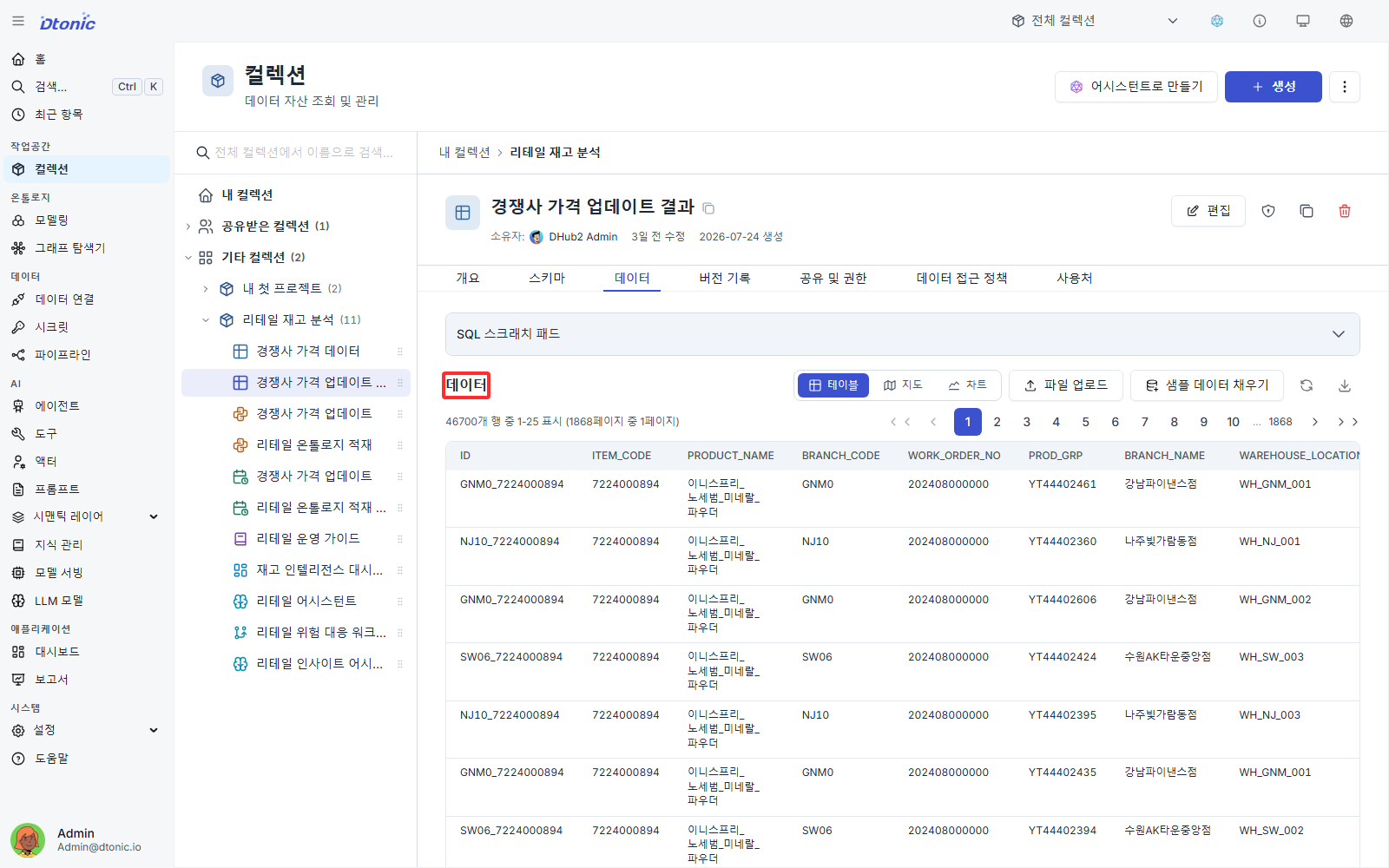 데이터셋 적재 확인